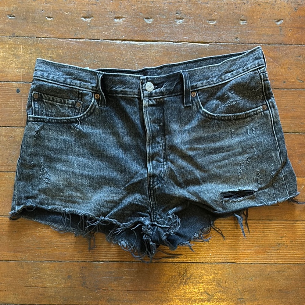 Levi’s Distressed Black Denim Shorts